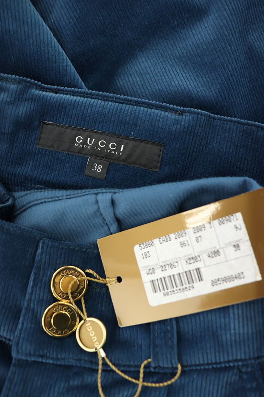 グッチ GUCCI コーデュロイスカート 膝丈 タイト 38 青 227067 XZ303 