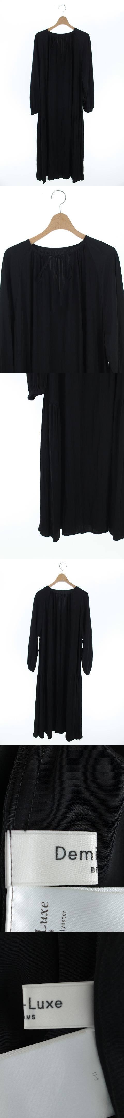 ワンピース ロング 長袖 リボン 黒 /HH ■OS