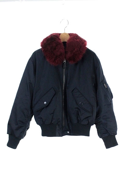 コーチ COACH ファー付きMA-1ブルゾン ジャケット ジップアップ XS 紺 
