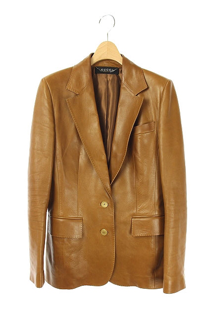グッチ GUCCI レザーテーラードジャケット 40 茶 /KN □OS レディース 