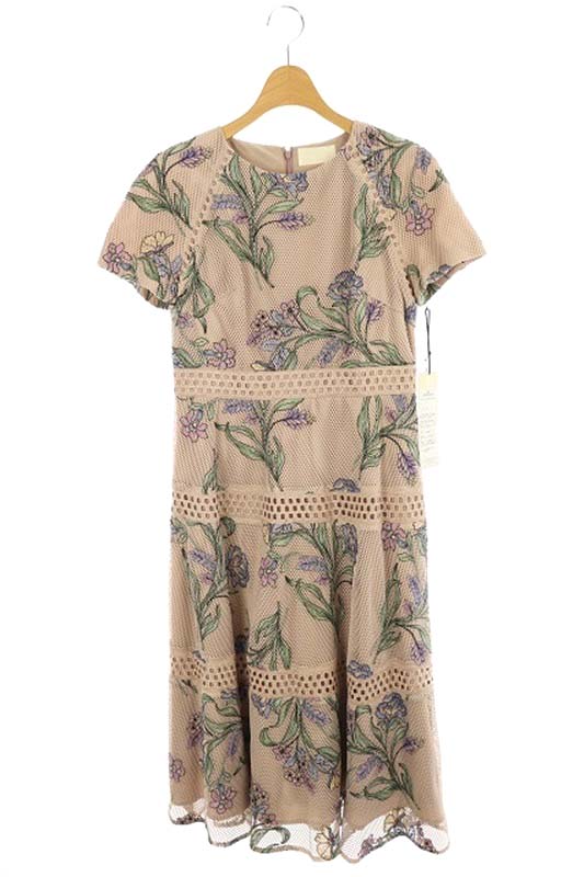未使用品 グレースコンチネンタル Grace Continental 19ss メッシュマルチフラワーワンピース ロング 半袖 ボタニカル柄 刺繍 36 ベージュ 紫 緑 Es Os レディース 170 ベクトルパーク