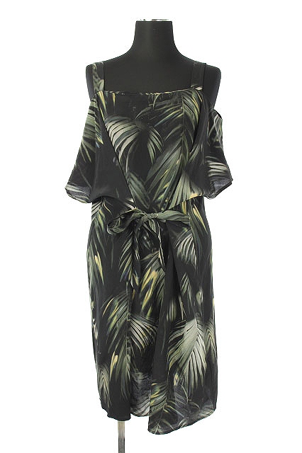 オールセインツ Allsaints ボタニカル柄シルクワンピース オープンショルダー ミニ 半袖 S 黒 Kn Os レディース 170 ベクトルパーク