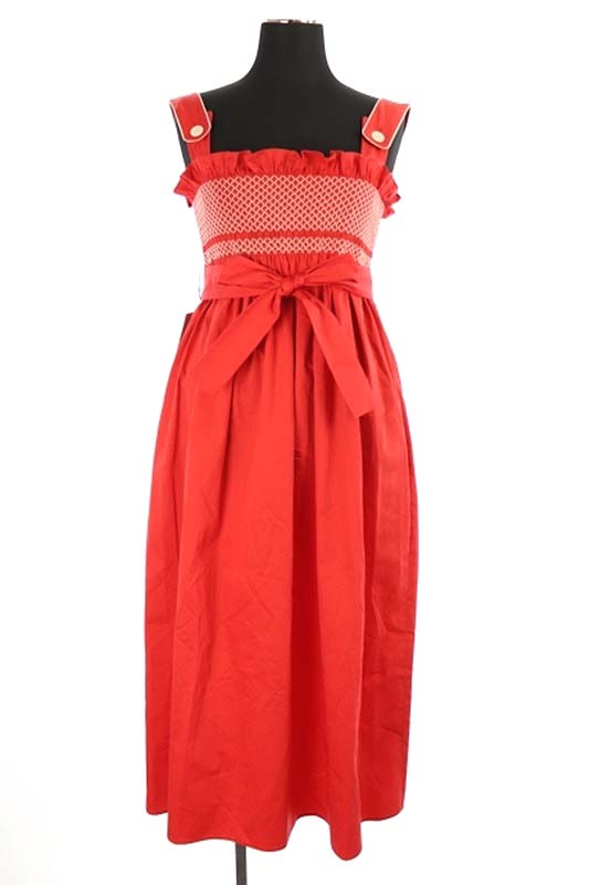 未使用品 ミュウミュウ Miumiu 17年製 刺繍ノースリーブワンピース キャミワンピ ロング シャーリング 36 赤 レッド Es Os レディース 170 ベクトルパーク