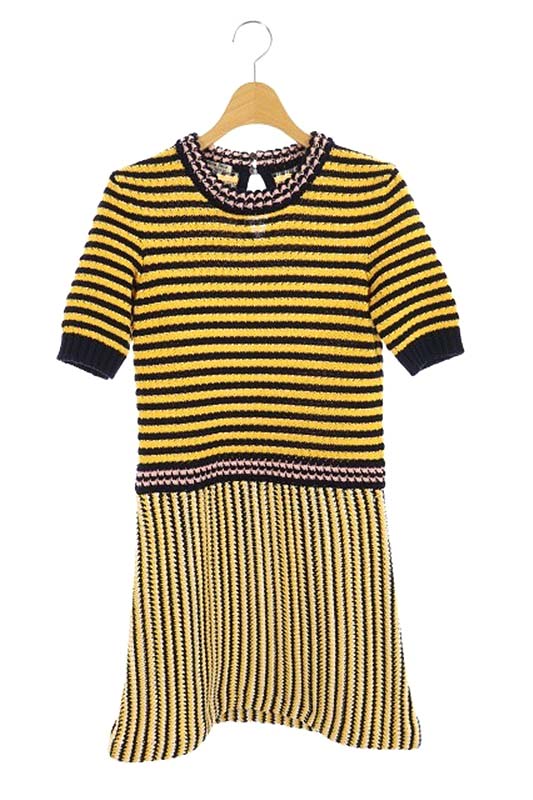 ミュウミュウ miumiu ボーダーニットワンピース ミニ 半袖 切替