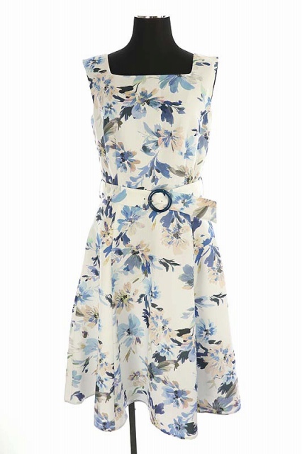 リランドチュール Rirandture 18ss ウォーターマーガレットワンピース 花柄 フレア ひざ丈 ベルト付き ノースリーブ 1 青 白 Kn Os レディース 170 ベクトルパーク