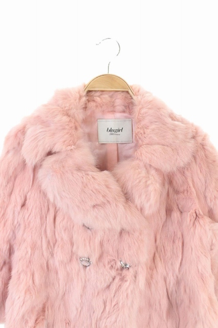 ブルーガール ブルマリン Blugirl Blumarine ラビットファージャケット コート ショート七分袖 ダブル ビジューボタン I40 ピンク Os レディース 170 ベクトルパーク