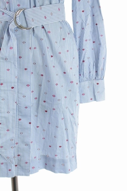 ケイトスペード Kate Spade リップ ストライプ柄シャツワンピース 膝丈 長袖 ジップアップ ベルト付き S 青 ピンク Es Os Sh レディース 170 ベクトルパーク