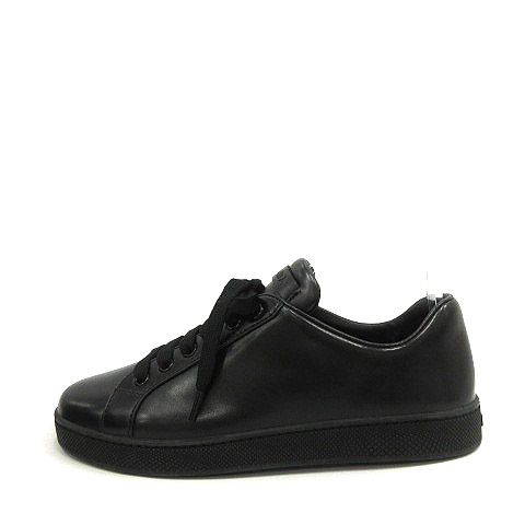 未使用品 プラダ PRADA スニーカー ローカット レザー 37.5 24.5cm 黒 