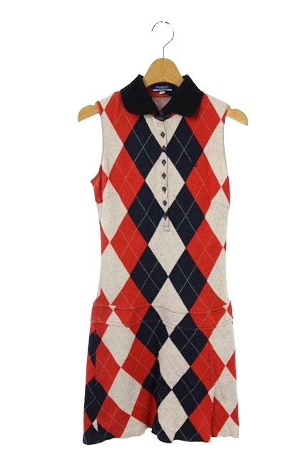 バーバリーブルーレーベル Burberry Blue Label ワンピース アーガイル ニット ノースリーブ 膝丈 38 赤 白 紺 Ao Os Sh レディース 170 ベクトルパーク