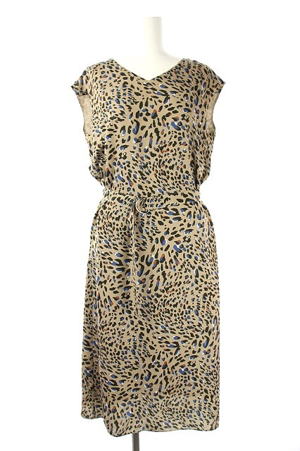 アナイ Anayi 18ss ノースリーブヒョウ柄レオパードワンピース ロング ミモレ丈 ベルト付き 38 ベージュ Df Os レディース 170 ベクトルパーク