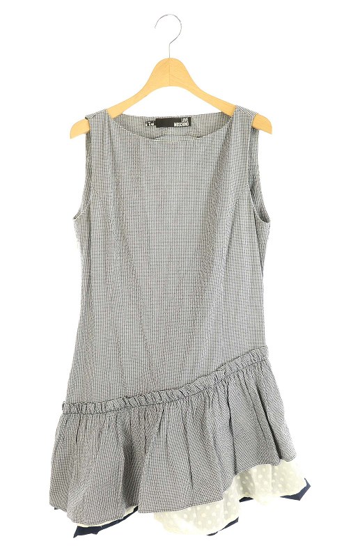 ラブモスキーノ Love Moschino チェック柄ノースリーブワンピース 膝丈 フリル 切替 I40 紺 ネイビー 白 Es Os レディース 170 ベクトルパーク