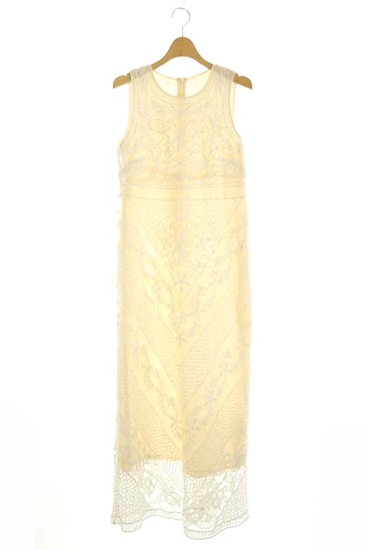 グレースクラス Grace Class ノースリーブレースワンピース ロング チュール 刺繍 36 アイボリー 白 Es Os レディース 170 ベクトルパーク