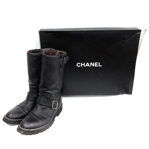シャネル CHANEL エンジニアブーツ ミドル キルティング マトラッセ 