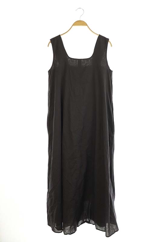 プラステ Plst 19ss コットン リネン混 ローンスクエアネック ワンピース ノースリーブ フレア ロング M グレー Os レディース 170 ベクトルパーク