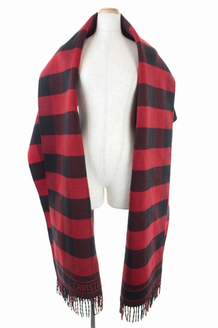 クリスチャンディオール Christian Dior 19aw ジャケット チェック ストール フリンジ Xs 赤 黒 950v36a1190 Hk Os レディース 170 ベクトルパーク