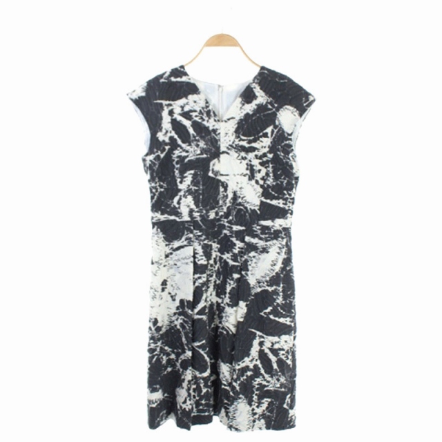 アナイ Anayi Essence Of 総柄ジャガードワンピース ひざ丈 ノースリーブ 38 黒 白 Kn Os レディース 170 ベクトルパーク