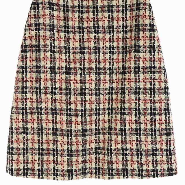 グッチ GUCCI GGバックル ツイードスカート 台形 膝丈 36 白 紺 赤 /AA  