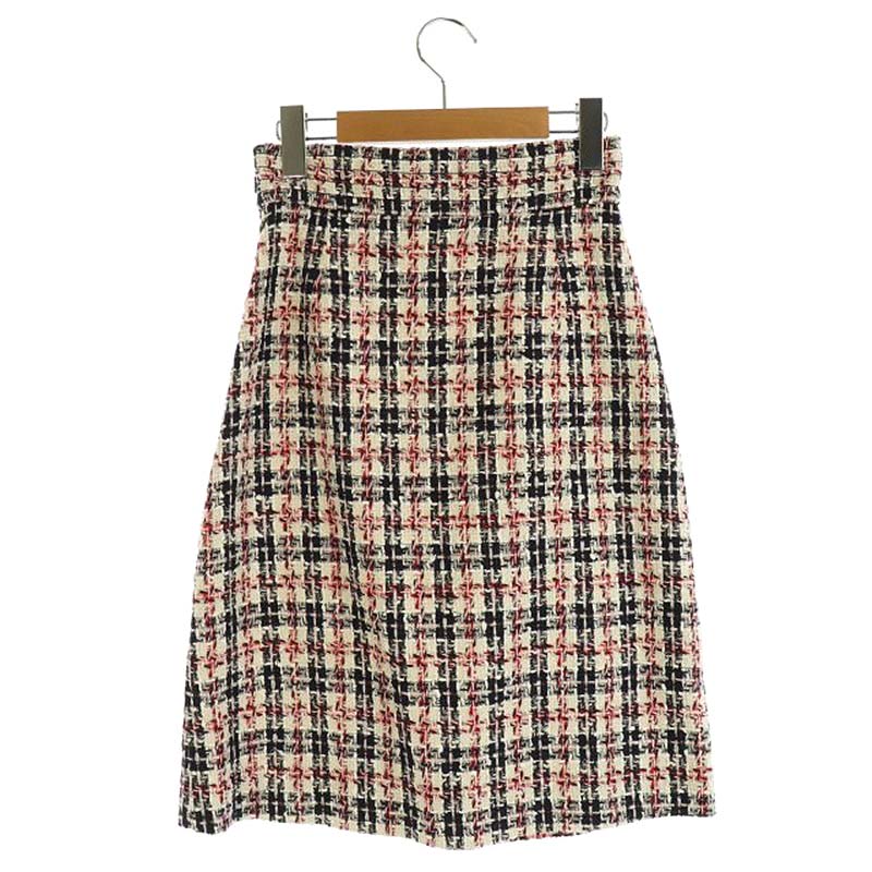 グッチ GUCCI GGバックル ツイードスカート 台形 膝丈 36 白 紺 赤 /AA 