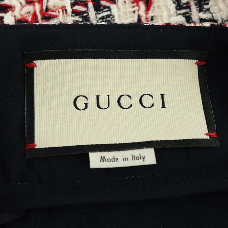 グッチ GUCCI GGバックル ツイードスカート 台形 膝丈 36 白 紺 赤 /AA  
