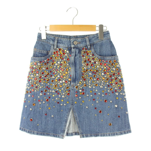 ミュウミュウ miumiu ビジュー装飾デニムミニスカート 台形 38 青 /KN 