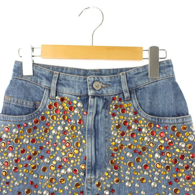 ミュウミュウ miumiu ビジュー装飾デニムミニスカート 台形 38 青 /KN 