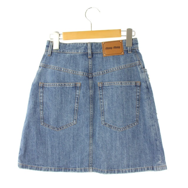 ミュウミュウ miumiu ビジュー装飾デニムミニスカート 台形 38 青 /KN 