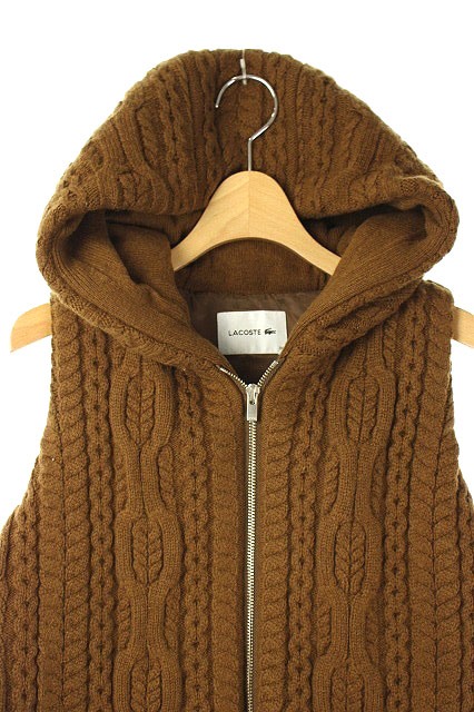 ラコステ Lacoste ケーブルニットダウンベスト ジップアップ フード 34 茶 Kn Os レディース 170 ベクトルパーク