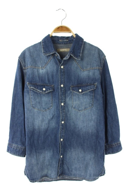 ナノユニバース Nano Universe 18ss 8ozデニムシャツ 7分袖 M 青 Ao Os メンズ 170 ベクトルパーク