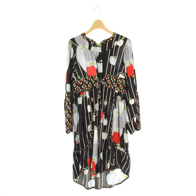 あちゃちゅむムチャチャ Ahcahcum Muchacha ワンピース ひざ丈 七分袖 総柄 りんご 1 黒 赤 グレー Df Os レディース 170 ベクトルパーク
