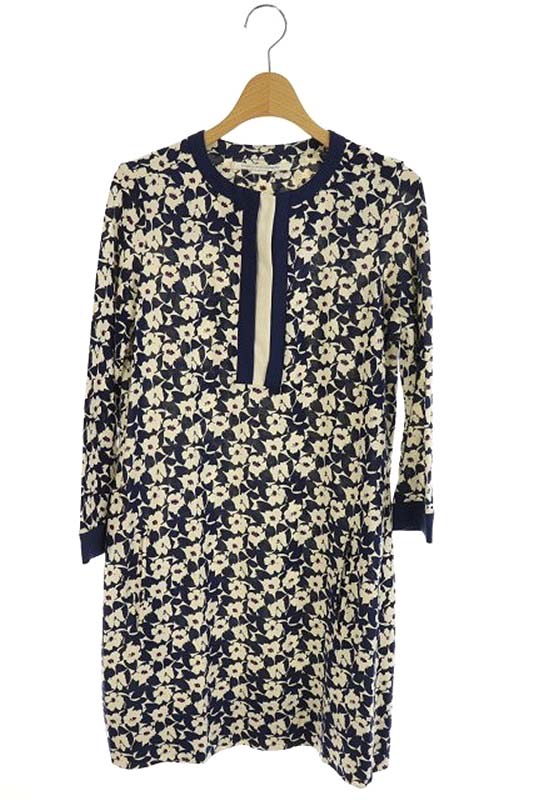 ダイアンフォンファステンバーグ Diane Von Furstenberg ワンピース ひざ丈 七分袖 シルク 花柄 2 アイボリー 青 Df Os レディース 170 ベクトルパーク