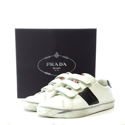 プラダスポーツ Prada Sport キッズ スニーカー ベルクロ レザー 34 21 5cm 白 ホワイト Ak28 メンズ 170 ベクトルパーク