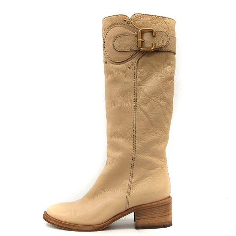 クロエ CHLOE パディントン ロングブーツ レザー 37.5 24.5cm ベージュ 