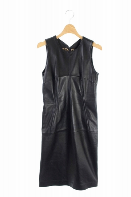 ドルチェ ガッバーナ ドルガバ Dolce Gabbana ノースリーブレザーワンピース ロング タイト 38 13 黒 Ao Os Sh レディース 170 ベクトルパーク
