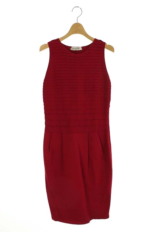 ヴァレンティノ ヴァレンチノ Valentino ノースリーブ ストレッチ ワンピース タイト タック 膝丈 クルーネック 赤 Os Sh レディース 170 ベクトルパーク
