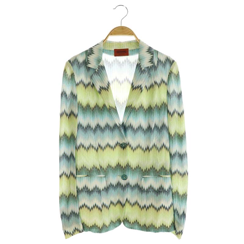 ミッソーニ Missoni 総柄テーラードジャケット シングル 2b 40 水色 黄緑 白 Df Os レディース 170 ベクトルパーク