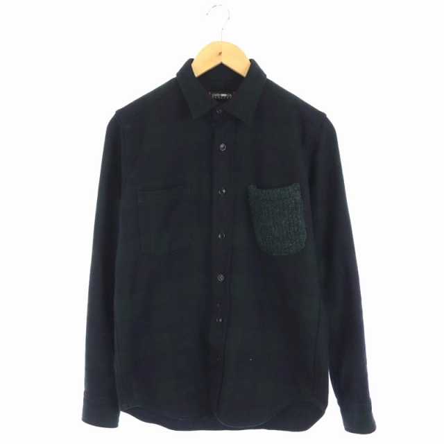 カシュカ Cashca ニットポケットチェックシャツ 長袖 ウール S 緑 黒 Df Os メンズ 170 ベクトルパーク
