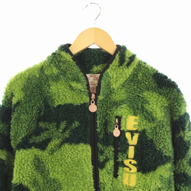 エヴィス EVISU ボアジャケット ブルゾン ジップアップ 総柄 42 緑 /DF  