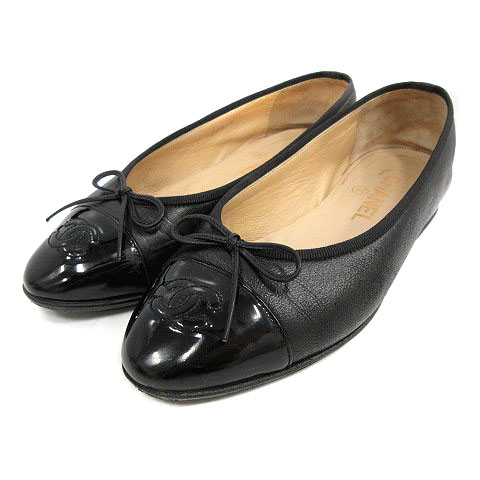 シャネル CHANEL パンプス レザー エナメル 切替 ココマーク バレエ  