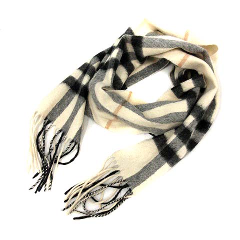 バーバリー Burberry マフラー ストール フリンジ カシミヤ チェック 白 黒 Yi34 レディース 170 ベクトルパーク