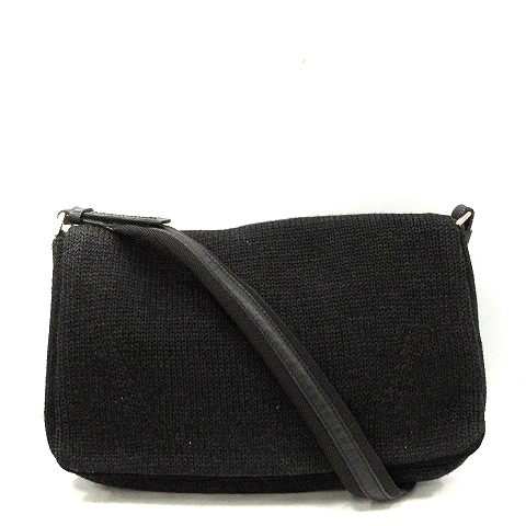プラダ PRADA ワンショルダーバッグ スエード ニット 黒 ブラック □OH 