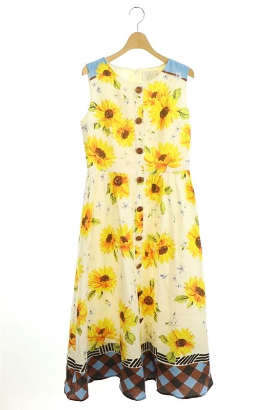 チェスティ Chesty ss ヒマワリワンピース フレア 花柄 ロング ノースリーブ 1 白 黄 Kn Os レディース 170 ベクトルパーク