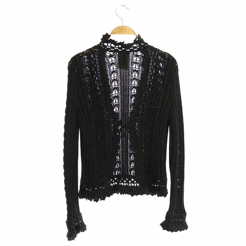シャネル CHANEL 04P かぎ編みニットカーディガン 長袖 42 黒 /KN □OS 