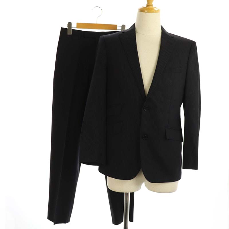 バーバリーブラックレーベル Burberry Black Label セットアップ 上下 スーツ ストライプ柄 テーラードジャケット 背抜き 2b パンツ スラックス テーパード 36 紺 Kn Os メンズ 170 ベクトルパーク