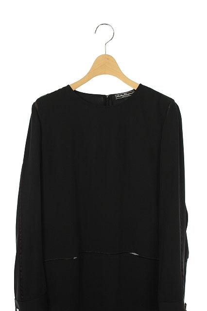 サルヴァトーレフェラガモ Salvatore Ferragamo シルクワンピース ロング 長袖 44 黒 ブラック Es Os レディース 170 ベクトルパーク