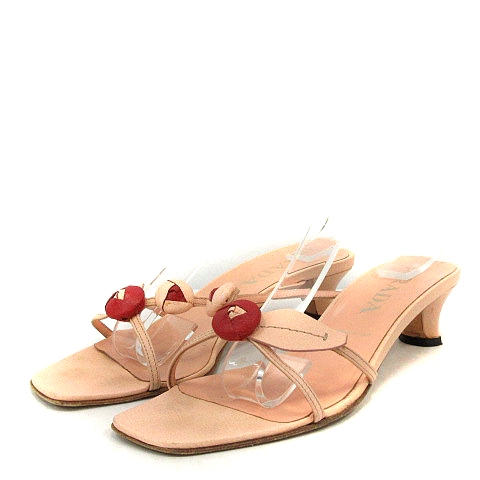 プラダ PRADA ミュール サンダル フラワースクエアトゥ 37 24cm ピンク 