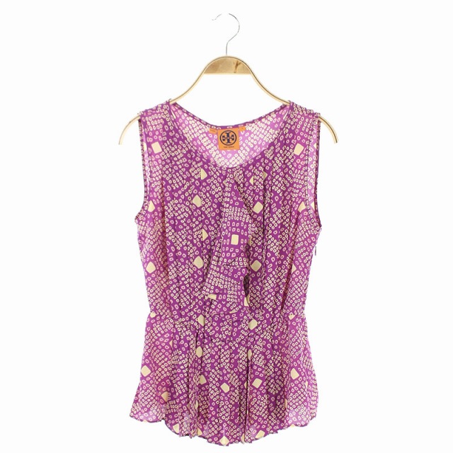 未使用品 トリーバーチ TORY BURCH 総柄 ノースリーブ シルクブラウス 