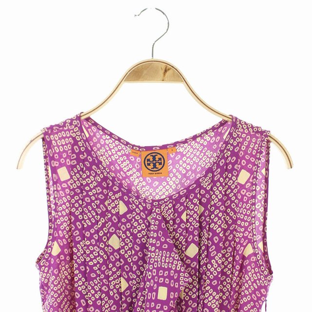未使用品 トリーバーチ TORY BURCH 総柄 ノースリーブ シルクブラウス 
