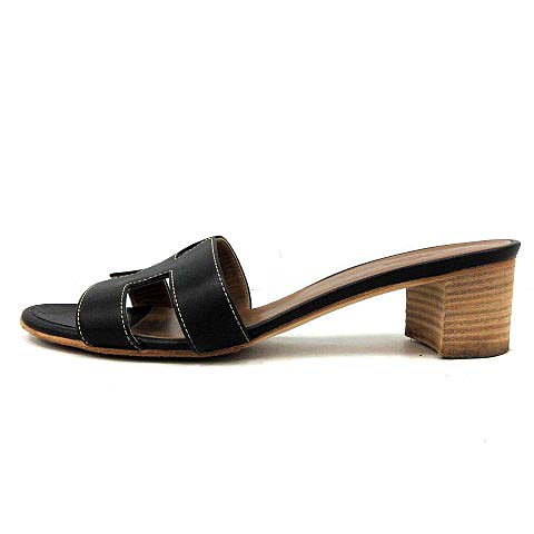 エルメス HERMES オランサンダル ミュール レザー ローヒール 38 24.5  