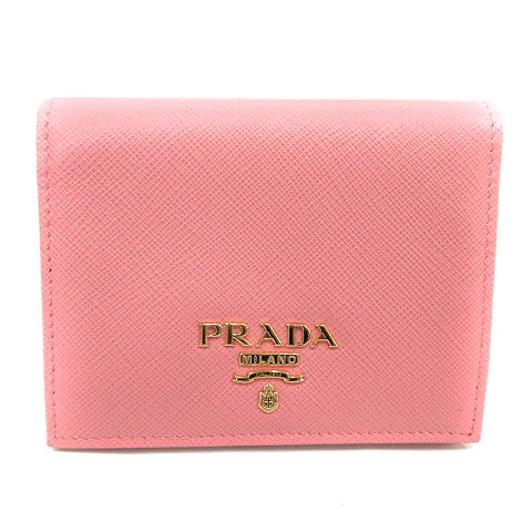 PRADA◇ロゴ金具装飾/スラップボタン/2つ折り財布/サフィアーノ/レザー