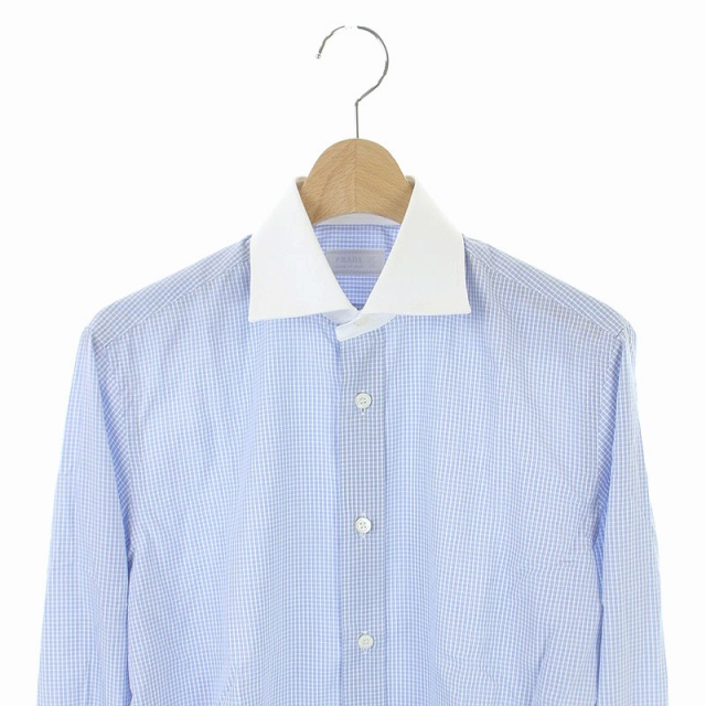 プラダ PRADA チェック柄 長袖シャツ クレリックシャツ 37 14 1/2 水色 